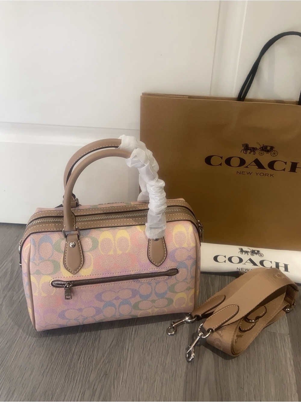 Coach Rainbow Signature Canvas Mini Boston Handbag Crossbody Bag - Picture 5 of 9